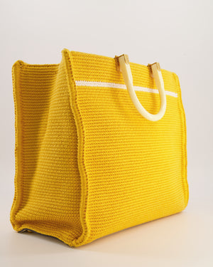Fendi Sunshine Tote Bag in Yellow and White Crochet Canvas with Gold Hardware