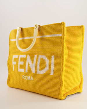 Fendi Sunshine Tote Bag in Yellow and White Crochet Canvas with Gold Hardware
