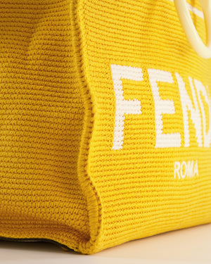 Fendi Sunshine Tote Bag in Yellow and White Crochet Canvas with Gold Hardware