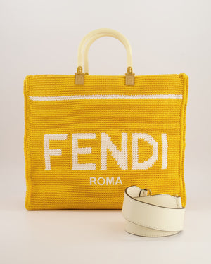 Fendi Sunshine Tote Bag in Yellow and White Crochet Canvas with Gold Hardware