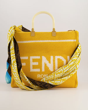 Fendi Sunshine Tote Bag in Yellow and White Crochet Canvas with Gold Hardware