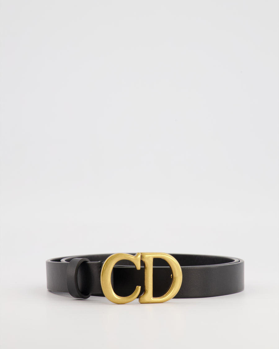 Christian Dior Saddle Belt in Black Calfskin Leather with Antique Gold CD Logo Buckle Size 75cm RRP £470