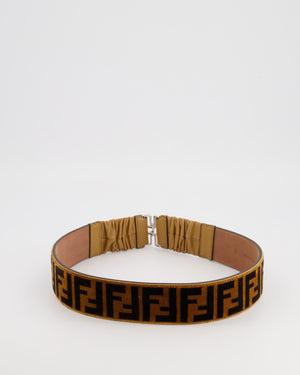 Fendi Brown and Black Velvet Zucca Motif Belt with Silver Hardware Size 75cm