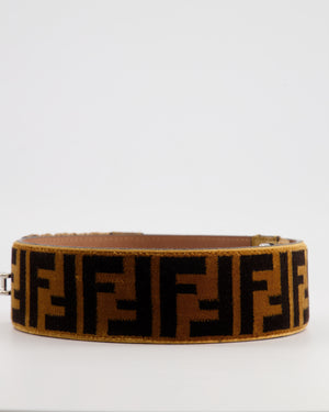 Fendi Brown and Black Velvet Zucca Motif Belt with Silver Hardware Size 75cm
