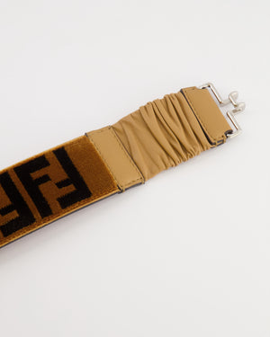 Fendi Brown and Black Velvet Zucca Motif Belt with Silver Hardware Size 75cm