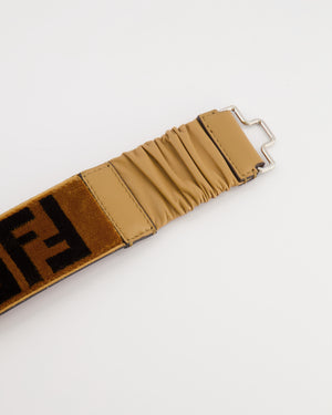 Fendi Brown and Black Velvet Zucca Motif Belt with Silver Hardware Size 75cm