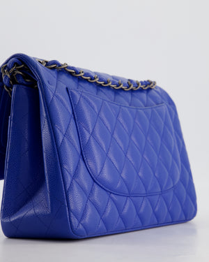 Chanel Blue Jumbo Classic Double Flap Bag in Caviar Leather with Gunmetal Hardware