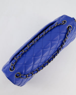 Chanel Blue Jumbo Classic Double Flap Bag in Caviar Leather with Gunmetal Hardware