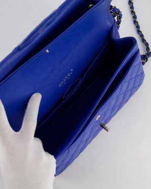 Chanel Blue Jumbo Classic Double Flap Bag in Caviar Leather with Gunmetal Hardware