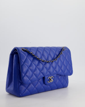 Chanel Blue Jumbo Classic Double Flap Bag in Caviar Leather with Gunmetal Hardware
