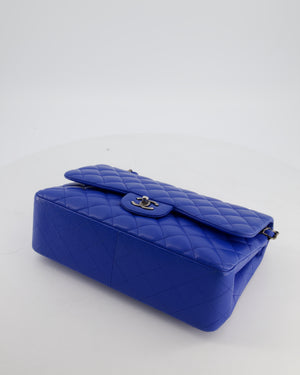 Chanel Blue Jumbo Classic Double Flap Bag in Caviar Leather with Gunmetal Hardware