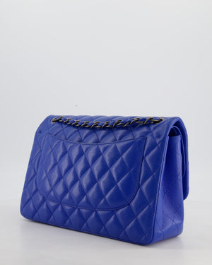 Chanel Blue Jumbo Classic Double Flap Bag in Caviar Leather with Gunmetal Hardware