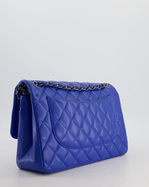 Chanel Blue Jumbo Classic Double Flap Bag in Caviar Leather with Gunmetal Hardware