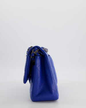 Chanel Blue Jumbo Classic Double Flap Bag in Caviar Leather with Gunmetal Hardware