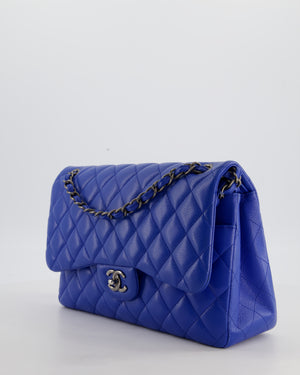 Chanel Blue Jumbo Classic Double Flap Bag in Caviar Leather with Gunmetal Hardware