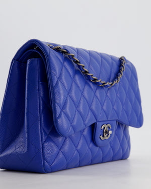 Chanel Blue Jumbo Classic Double Flap Bag in Caviar Leather with Gunmetal Hardware