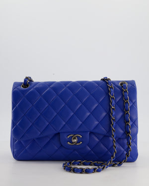 Chanel Blue Jumbo Classic Double Flap Bag in Caviar Leather with Gunmetal Hardware