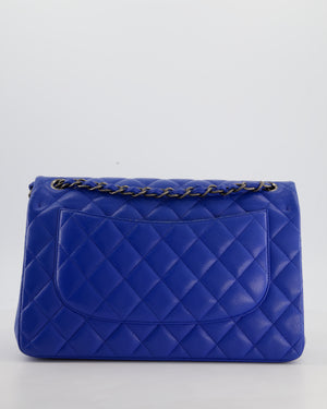 Chanel Blue Jumbo Classic Double Flap Bag in Caviar Leather with Gunmetal Hardware