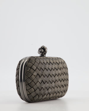 *HOT* Bottega Veneta Shiny Metal Grey Mini Intrecciato Mesh Knot Clutch