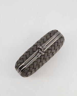 *HOT* Bottega Veneta Shiny Metal Grey Mini Intrecciato Mesh Knot Clutch