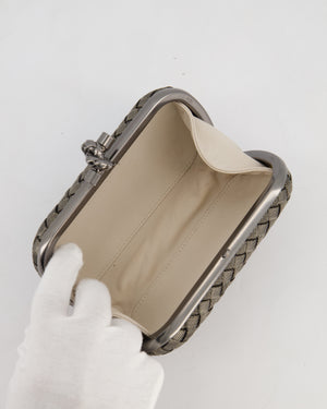 *HOT* Bottega Veneta Shiny Metal Grey Mini Intrecciato Mesh Knot Clutch