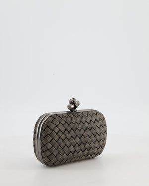 *HOT* Bottega Veneta Shiny Metal Grey Mini Intrecciato Mesh Knot Clutch