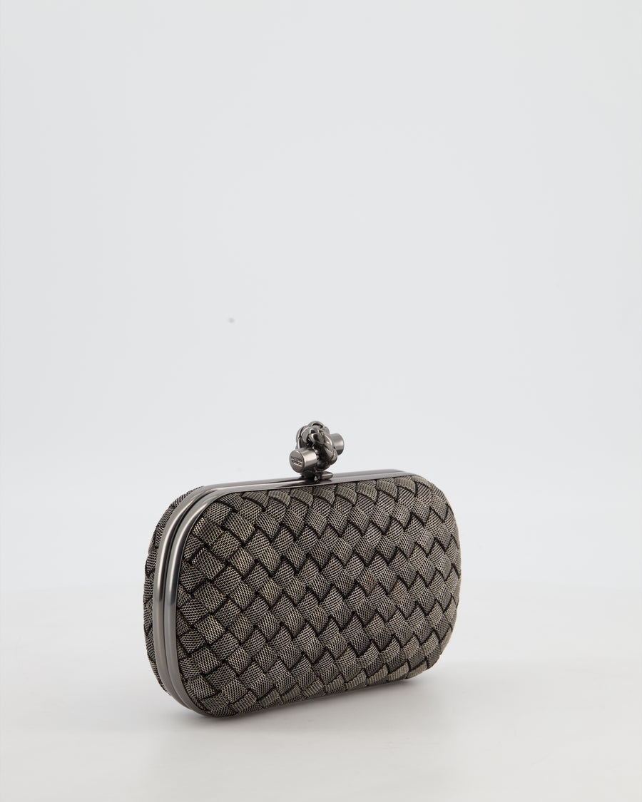 *HOT* Bottega Veneta Shiny Metal Grey Mini Intrecciato Mesh Knot Clutch