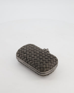 *HOT* Bottega Veneta Shiny Metal Grey Mini Intrecciato Mesh Knot Clutch