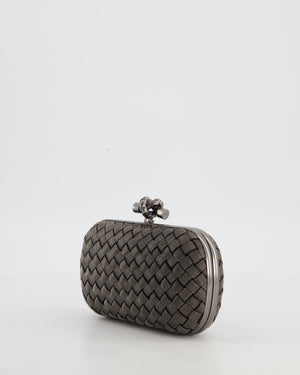 *HOT* Bottega Veneta Shiny Metal Grey Mini Intrecciato Mesh Knot Clutch