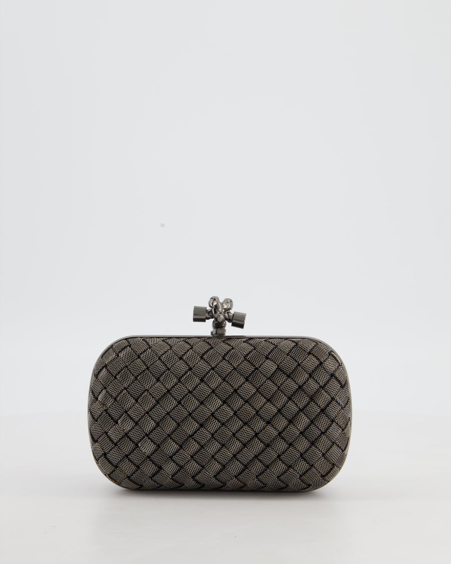 *HOT* Bottega Veneta Shiny Metal Grey Mini Intrecciato Mesh Knot Clutch