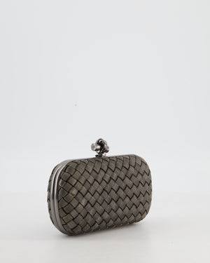 *HOT* Bottega Veneta Shiny Metal Grey Mini Intrecciato Mesh Knot Clutch
