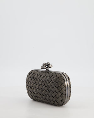 *HOT* Bottega Veneta Shiny Metal Grey Mini Intrecciato Mesh Knot Clutch