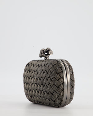 *HOT* Bottega Veneta Shiny Metal Grey Mini Intrecciato Mesh Knot Clutch