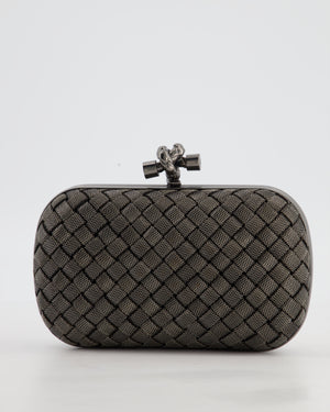 *HOT* Bottega Veneta Shiny Metal Grey Mini Intrecciato Mesh Knot Clutch