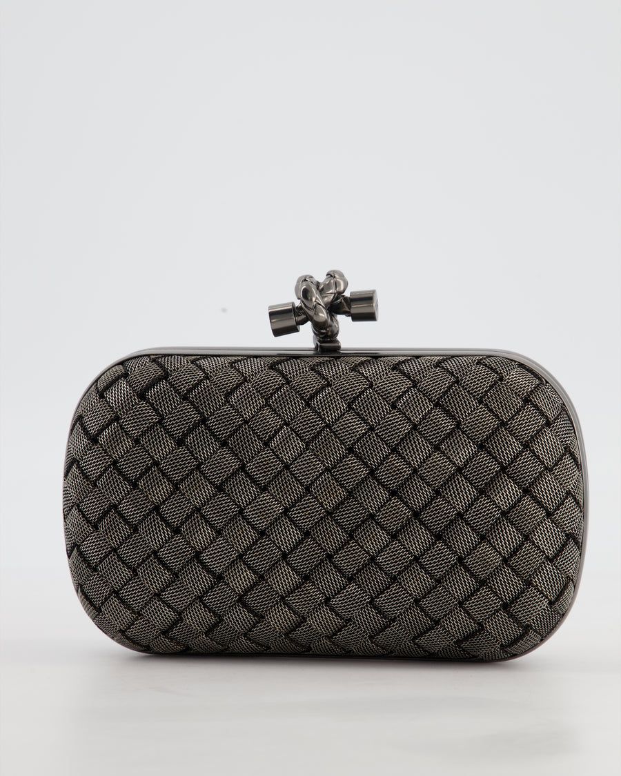 *HOT* Bottega Veneta Shiny Metal Grey Mini Intrecciato Mesh Knot Clutch