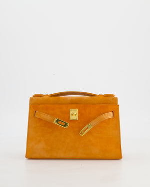 *SUPER RARE VINTAGE* Hermès Vintage Mini Kelly Pochette Bag in Orange Veau Doblis Leather with Gold Hardware