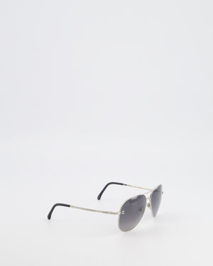 Chanel Silver Aviator Sunglasses with Grey Lenses and CC Logo Details
