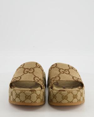 Gucci Caramel Slide Platform Sandals with GG Logo Size EU 38.5