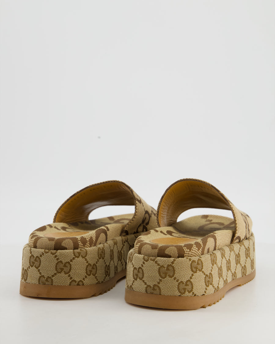 Gucci Caramel Slide Platform Sandals with GG Logo Size EU 38.5