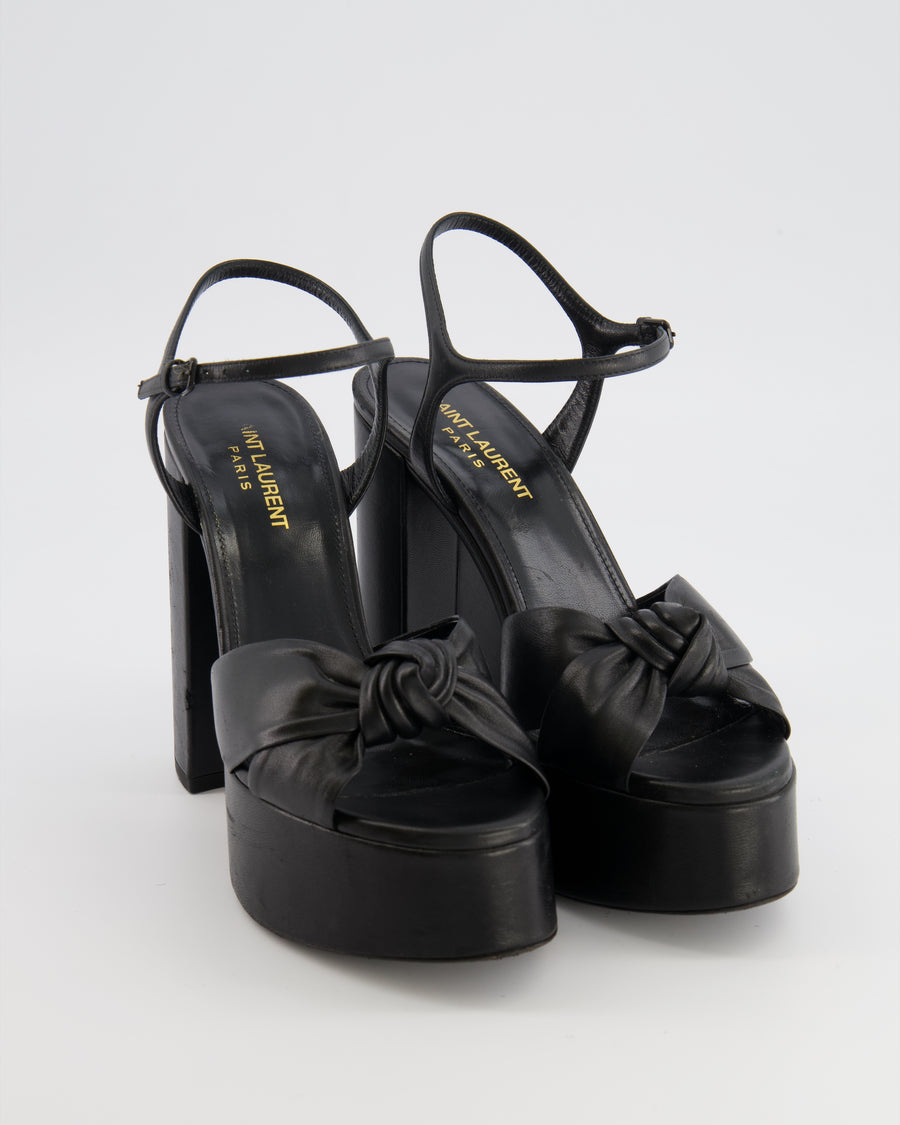 Saint Laurent Black Leather Bianca Platform Sandal Heels Size EU 37.5 RRP £845