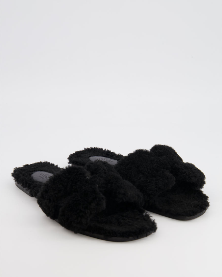 Hermes Black Teddy Oran Sandals Size EU 38