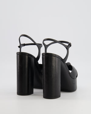 Saint Laurent Black Leather Bianca Platform Sandal Heels Size EU 37.5 RRP £845