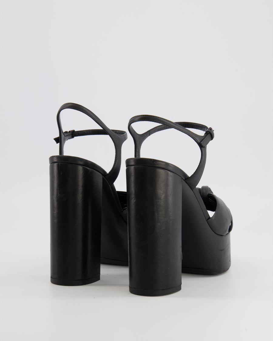 Saint Laurent Black Leather Bianca Platform Sandal Heels Size EU 37.5 RRP £845