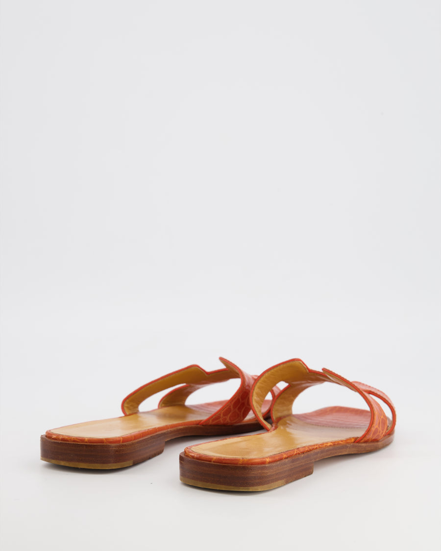 Hermès Orange Crocodile Leather Oran Sandals Size EU 37