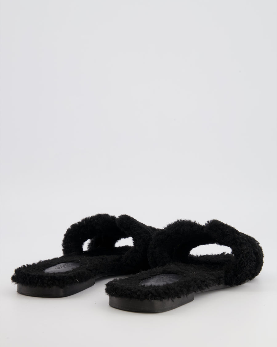 Hermes Black Teddy Oran Sandals Size EU 38