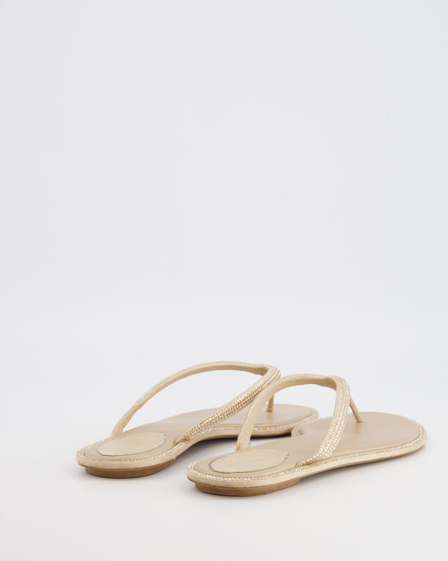 Rene Caovilla Beige Crystal Embellished Diana Thong Sandals Size EU 37.5 RRP £1,030