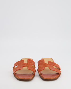 Hermès Orange Crocodile Leather Oran Sandals Size EU 37