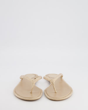 Rene Caovilla Beige Crystal Embellished Diana Thong Sandals Size EU 37.5 RRP £1,030