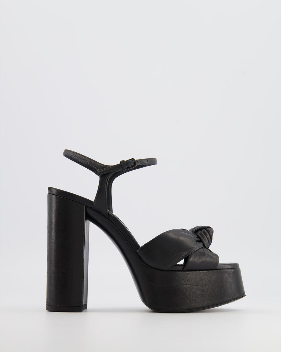 Saint Laurent Black Leather Bianca Platform Sandal Heels Size EU 37.5 RRP £845