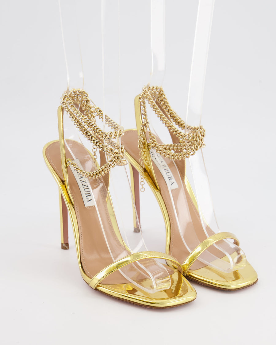 Aquazzura Gold Chain Strap Heeled Sandals Size EU 37.5 RRP £895
